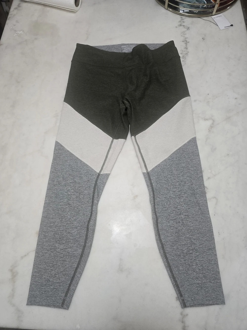Olive Green & Gray Colorblock Leggings